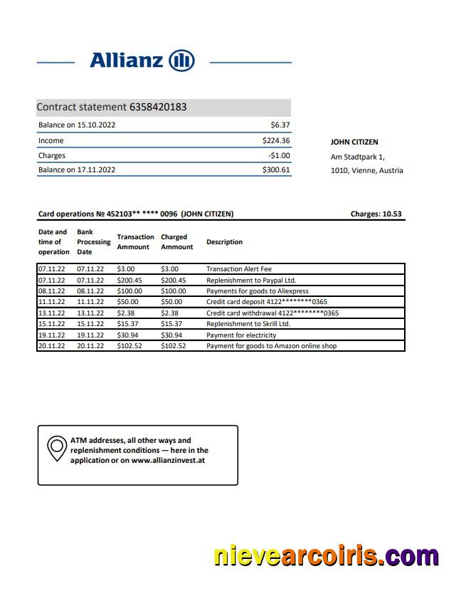 Austria Allianz Investment Bank bank statement